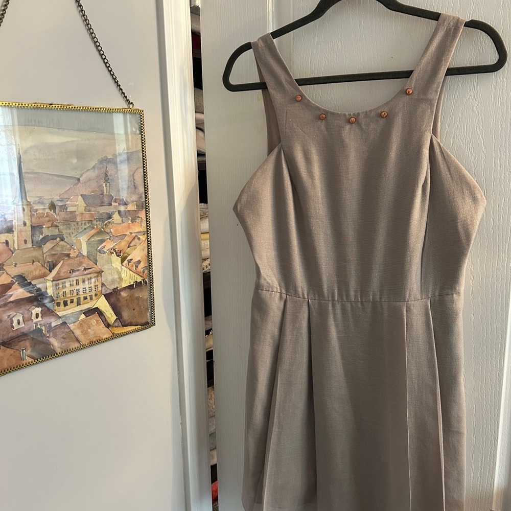 BCBGeneration Taupe Mini Dress with Gold Accents